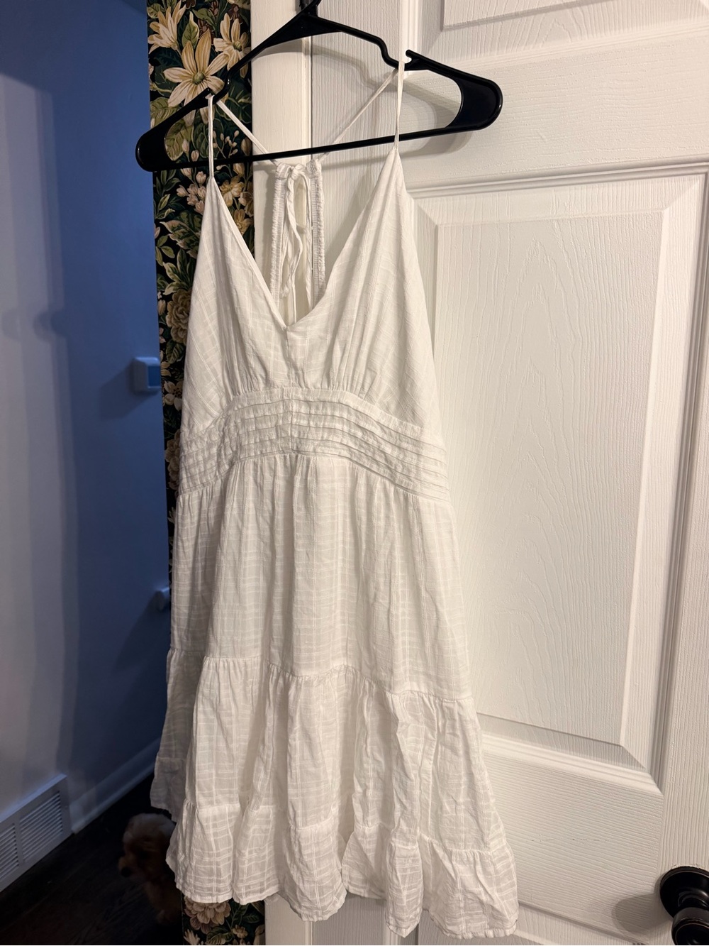 American Eagle White Cotton Halter Mini Dress XL Open Back